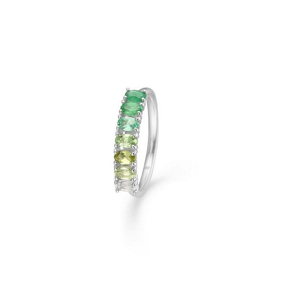 Poetry Emerald ring i sølv med smaragd, peridot, tsavorit og hvid topas fra Mads Z Silver Label.